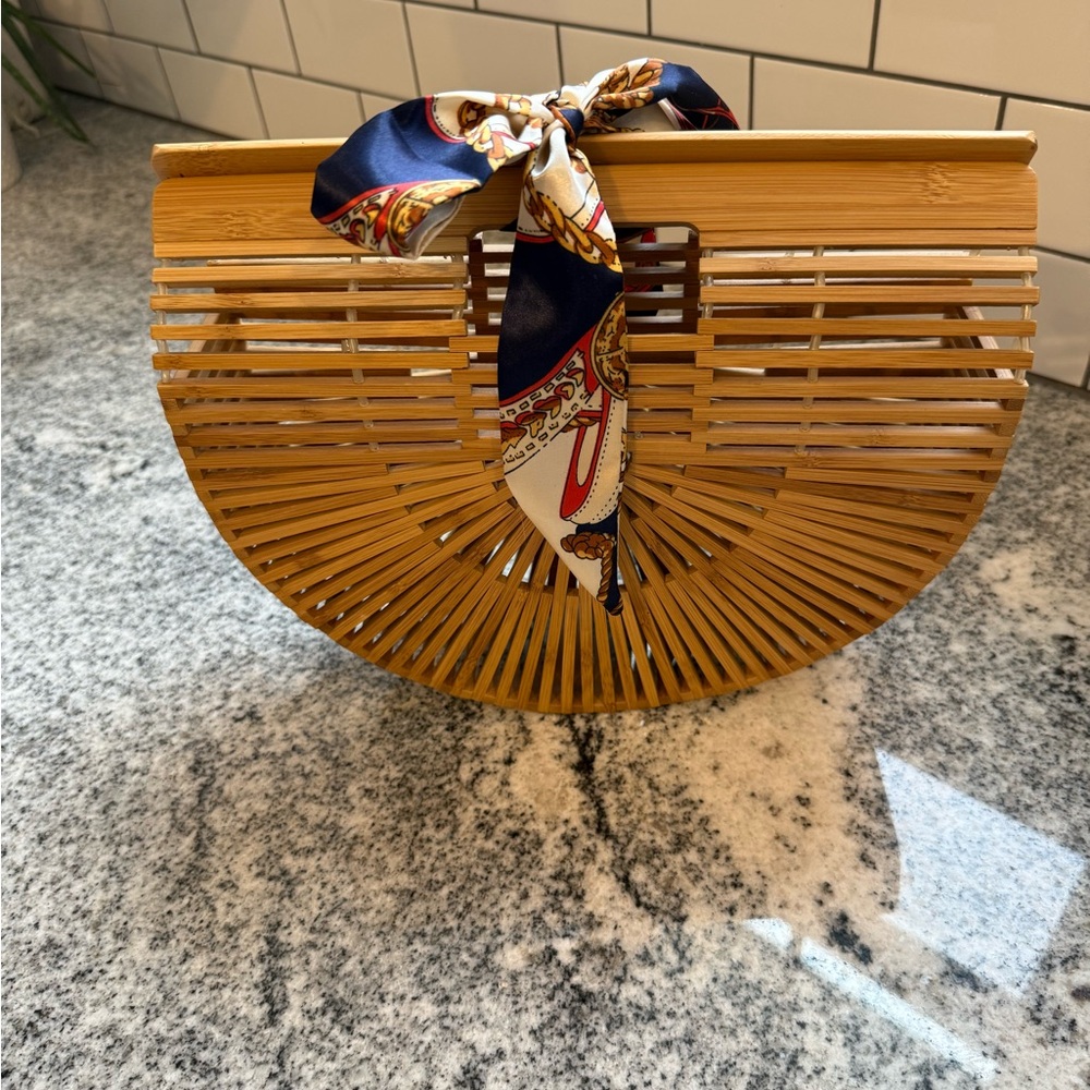 Bamboo Handbag with Scarf Accent